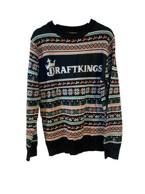 DraftKings Ugly Christmas Sweater Mens Large Knit Black Fair Isle Holiday